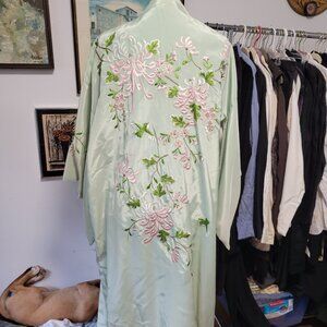 Japanese Kimono in Mint Green with Pink Blossoms
